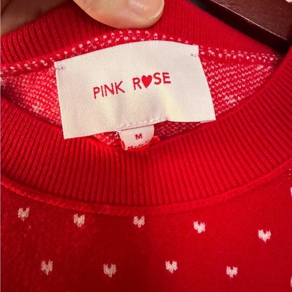 Pink Rose Red Heart Pattern Sweater - Picture 2 of 6